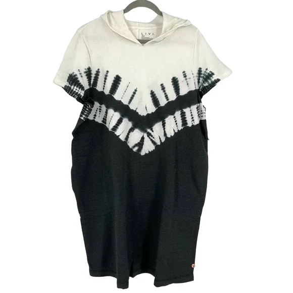 Livi Lane Bryant Hoodie Sweater Dress Tie Dye White Charcoal Size 18/20 NWT - Picture 1 of 5
